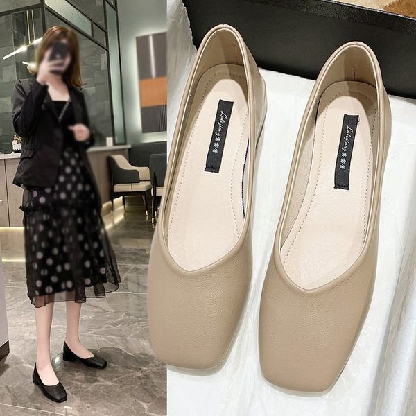 

women's flat shoes korean style fashion square toe flats comfortable low heel shoes, Black