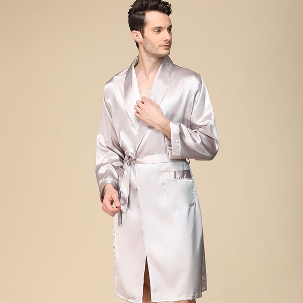 

men's one-piece nightgown season bathrobe pajamas silk thin imitation silk long sleeve pajamas enlarged size bathrobe 88008, Blue;red