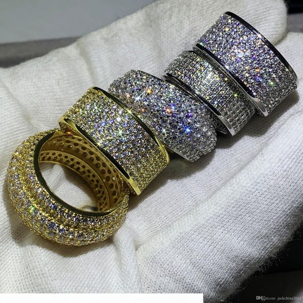 

d 2019 new arrival sparkling luxury jewelry 10kt white gold fill full pave white sapphire cz diamond party promise women wedding band r, Slivery;golden