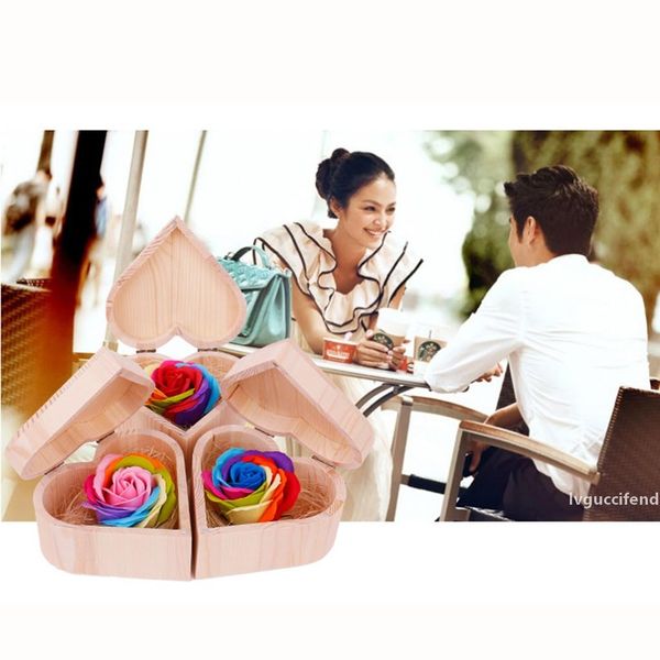 

artificial flower soap rose soap heart scented bath body petal rose flower case wedding decoration gift wooden festival box