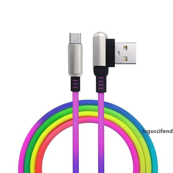 

rainbow usb type c 3.1 cable 2.4a quciker charger adapter & data 1m 3ft 90 degree bend connector for samsung s10 10 plus10e s9 s8 s7