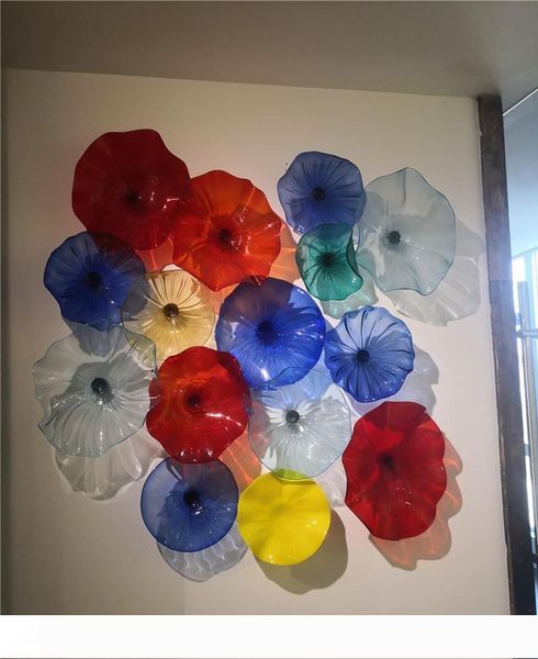 

red blue elegant glass wall decoration blown glass plates murano glass style wall art plate lights