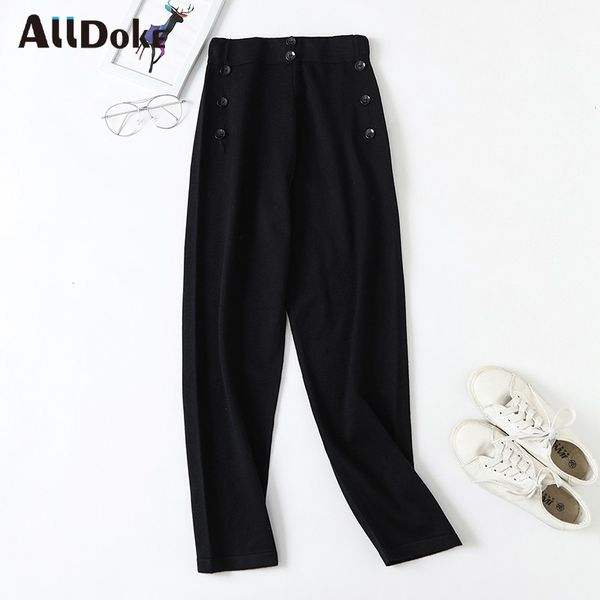 

women's pants & capris alldoke high waist black casual women summer button vintage trousers femme office lady cotton harem, Black;white