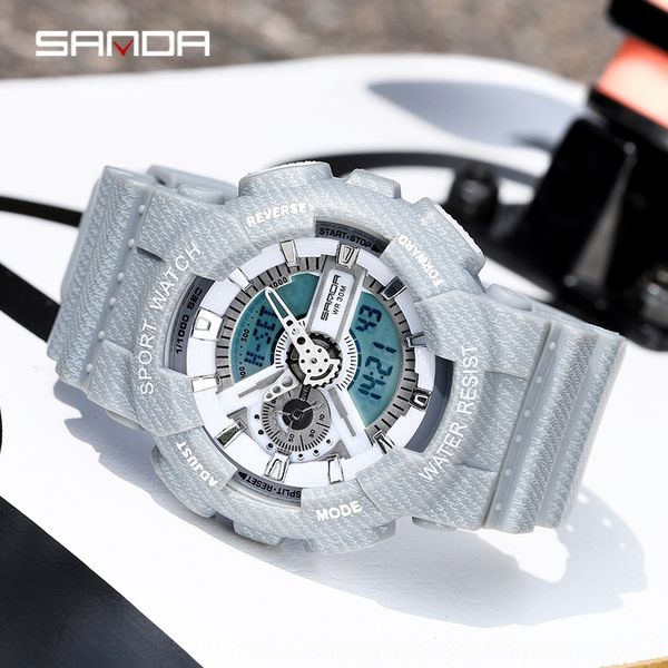 

oxia1 sanda new couple denim dual-display electronic synchronous movement fashion fashion personalized men's and women's electroni, Blue