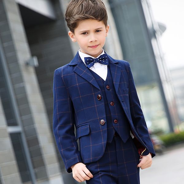 

formal school suits for weddings flower boys blazer jacket shirt vest pants tie 5pcs tuxedo kids prom party dress clothing sets, White