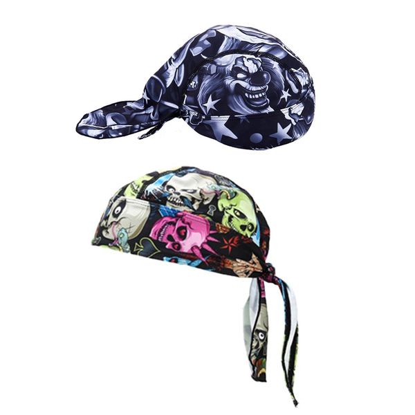 

2 pcs outdoor bicycle sport hats bike cycling cap headscarf ride equipment riding bandana pirate scarf headband (devil clown & s, Black