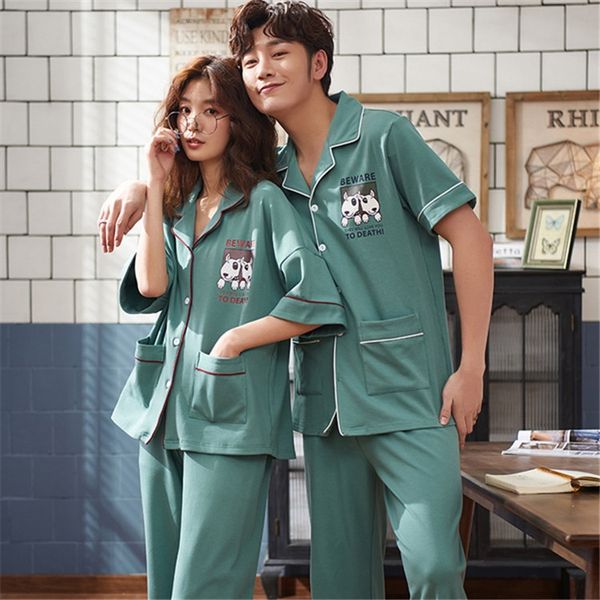 

lovers' women's trousers pajamas home pajamas thin short-sleeved trousers korean cute home wear men's cardigan plus-size suit, Blue;red