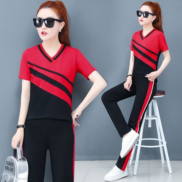 

plus size two piece sets womens clothes 2020 summer fashion short sleeve 2-piece running leisure suit female stacked sweatpants, White