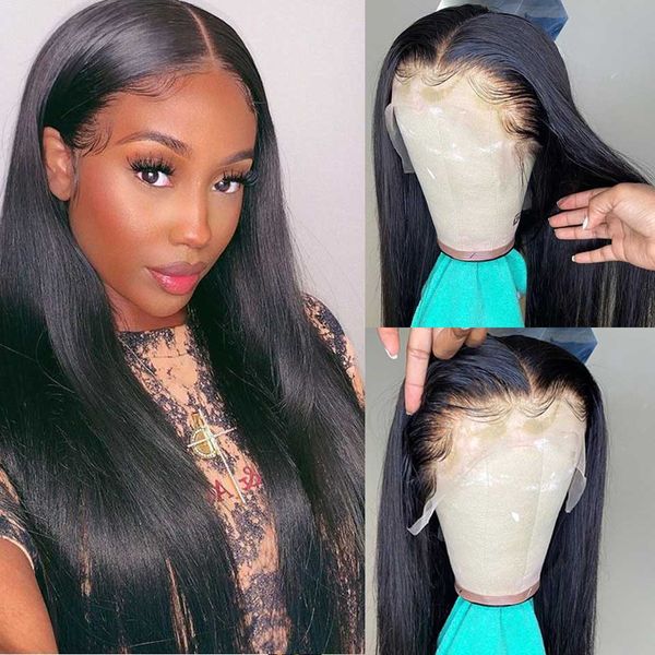 

2020 hd transparent lace frontal wig 180 200 density lace front human hair wigs 13x4 remy 26 inch brazilian straight lace front wig, Black