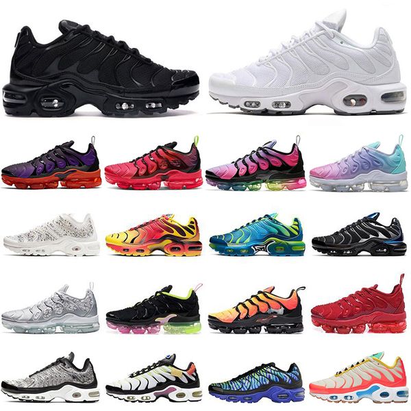 

with box tn plus running shoes men women triple black white red pink rise volt rock pebbles mens trainers sports sneakers 36-46