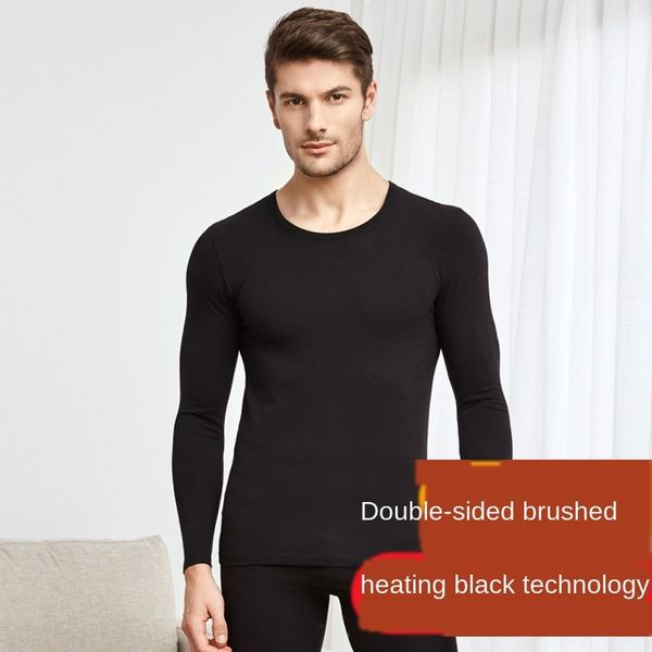 

men's double-sided brushed thermal set spring and autumn thermal underwear brushed underwear set men's base shirt, Black;brown