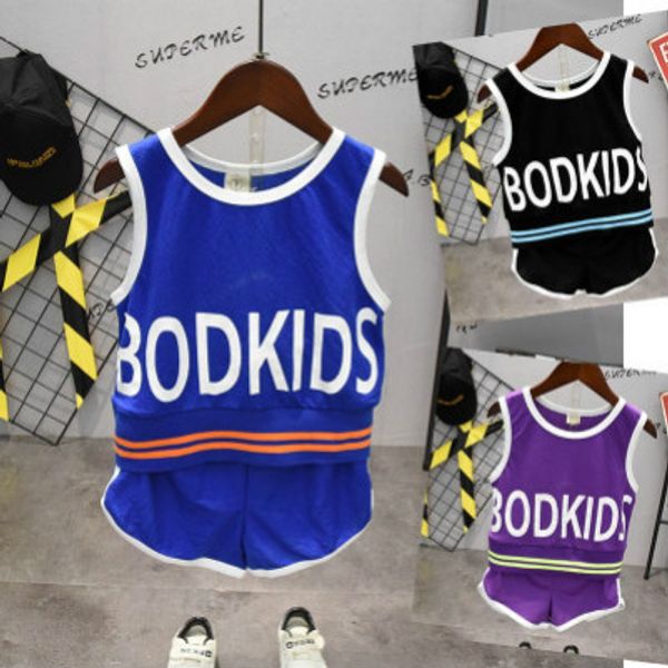 

children casual clothing sets summer suits boys girls vest + shorts suits kids sportwears children letter print sets designer two-piece set, White