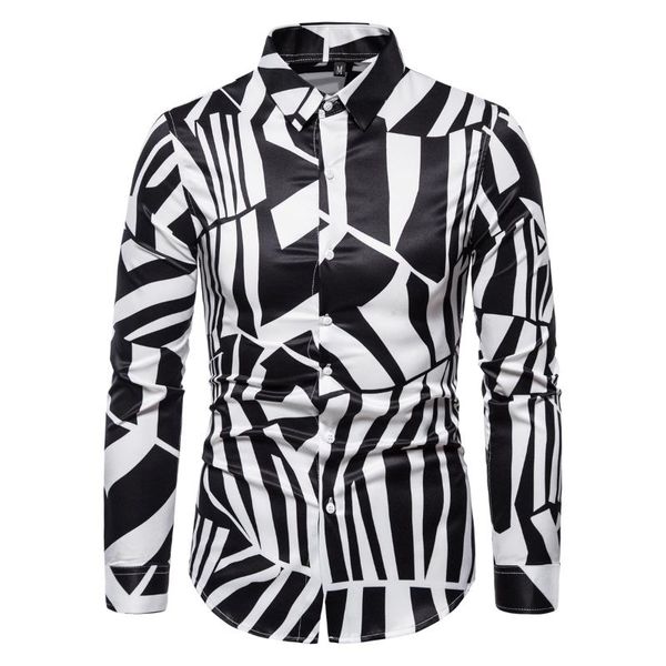 

men's casual shirts blouse men personality print design long sleeve lapel shirt man fashion party dress summer 2021 black, White;black
