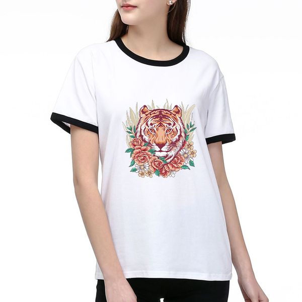 

women t shirts summer fashion lady tees breathable short sleeves tiger pattern printed tees shirt high quality, White