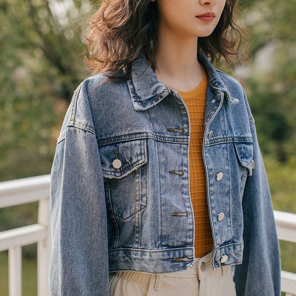 

2019 осень новых корейских стиль мода сексуальных мод короткой потерять все соответствующую куртку джинсовой куртки женской, Black;brown