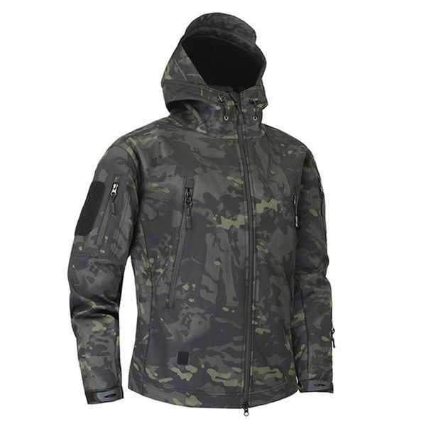 

men's down & parkas men winter shar skin soft shell tactical jacket waterproof army fleece clothing multicam camouflage plus size 4xl, Black
