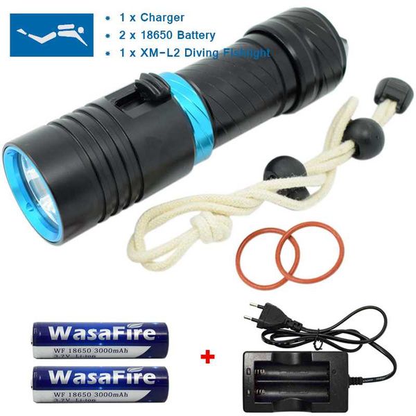 

flashlights torches xm-l2 led dive torch 3800 lumens diving underwater 100m waterproof lanterna light lamp + 18650 charger