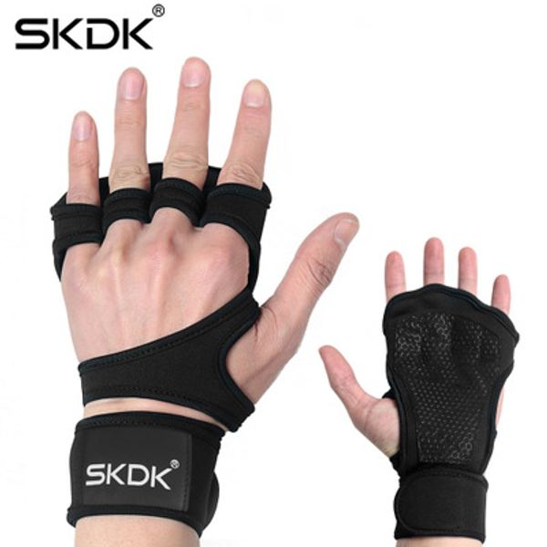 

weight lifting fitness gloves with wrist wraps silicone gel full palm protection gym workout gloves powerlifting equipment, Black;red