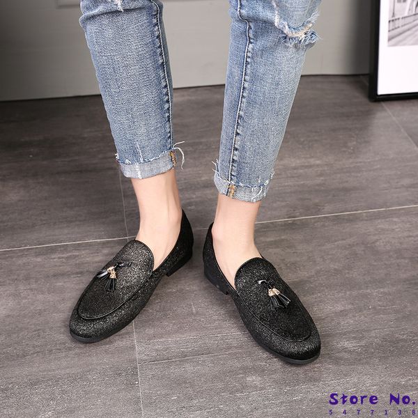 

fashion tassel fringe red bottom casual shoes mens low heel slip-on loafers night club party shoes big size 2020 new, Black