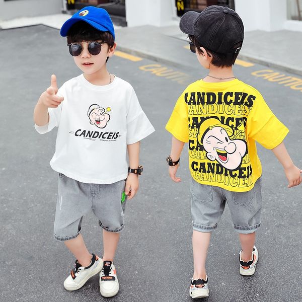 

10001 boys' short-sleeved 2020 summer clothes new fashion children's t-shirt and western style boys' popeye t-shirt, Blue