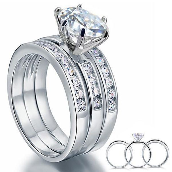 

exquisite women wedding rings 2 ct created diamond 925 sterling silver wedding engagement ring set 3-pcs, Slivery;golden