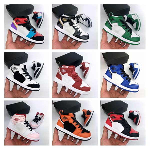 

jumpman 1 1s high band for boy girl basketball shoes athletics sneakers kids running shoe for baby sports torch hare game royal pine court, Black