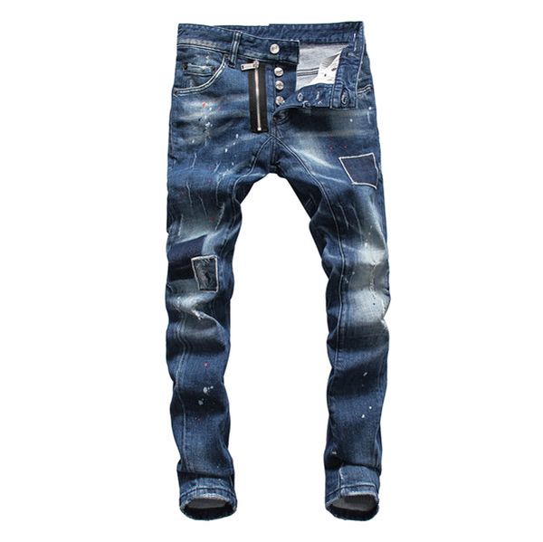 

2020 new men's fashion trend high-waist ripped skinny jeans are more fashionable and versatile and comfortable, Blue