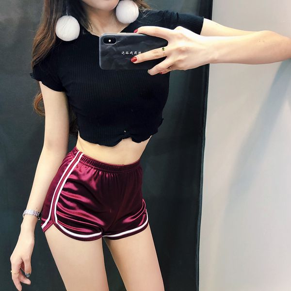 

women yoga shorts high waist cycling bike shorts summer short running fitness elastic waist size s-xl, White;red