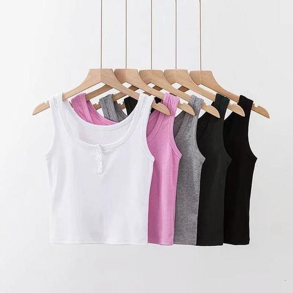 

summer for women 2020 chic button tie tank women black white cknitted workout sleeveless streetwear