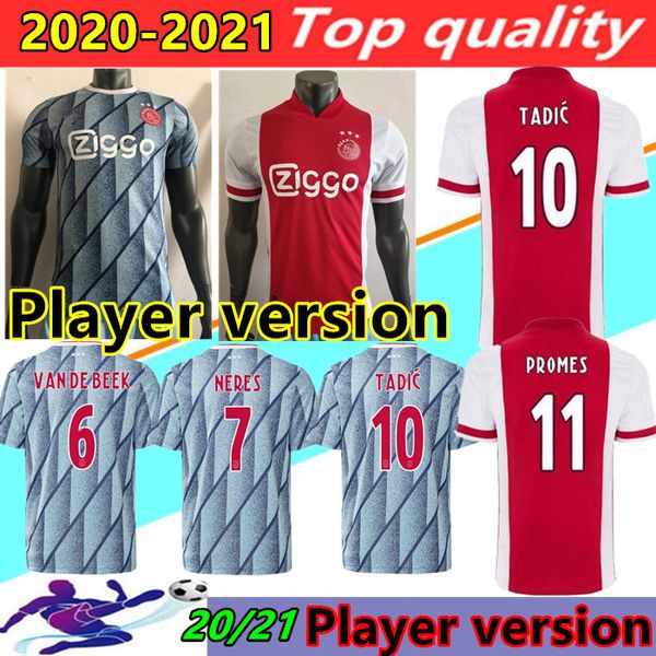 

player version 2019 2020 ajax fc home away soccer jerseys thailand 19 20 ajax #4 de ligt #10 tadic #22 ziyech #7 neres football shirts, Black;yellow