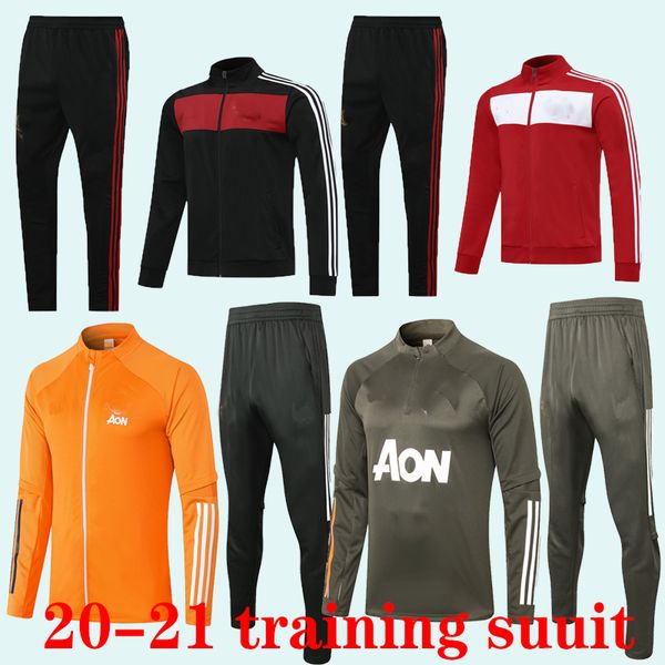 

20 21 manchester training suit men lukaku rashford football jacket sportswear blue foot jogging 2020 2021 pogba united soccer tracksuit, Black;white