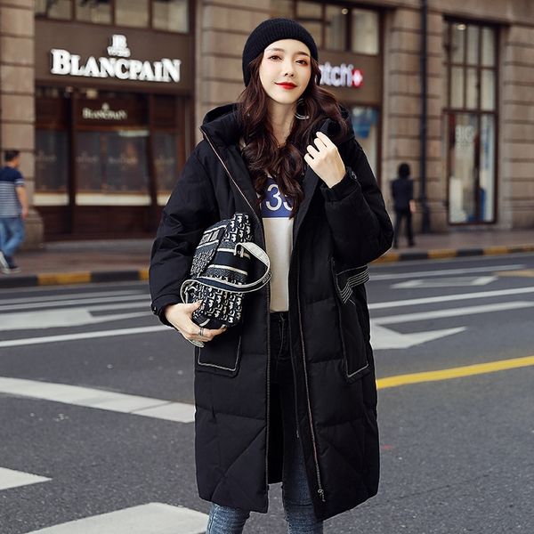 

2019 winter women's coat down jacket hooded new long thickened coat pinghu down jacket for women, Black