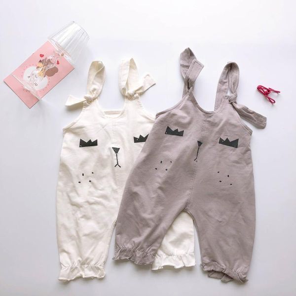 

summer cartoon design children's overalls solid soft cotton boys and girls jumpsuit costumes sleeveless casual zl879, White