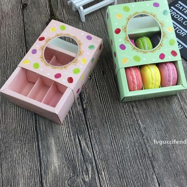

2 pcs macaroon paper gift box with window 6 grids wedding party paper box cake packaging candy cookies cupcake