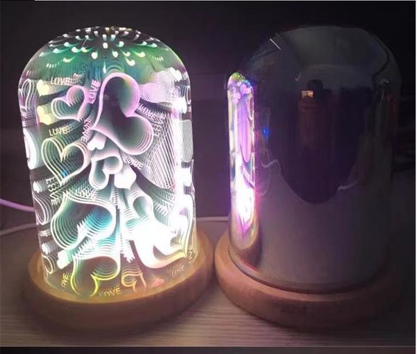 

3d magic night light colorful glass lampshade solid wood electroplating led starry night head atmosphere lamp for home decor