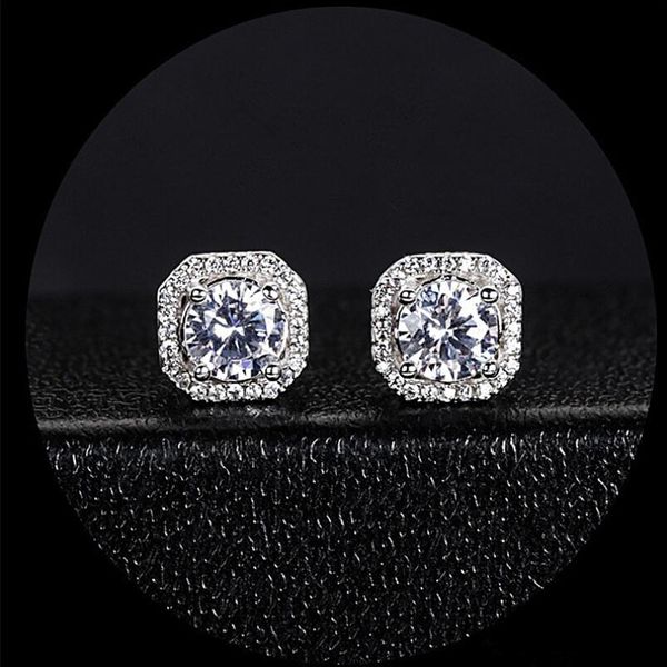 

new arrival stunning luxury jewelry 925 sterling silver round cut white z cz diamond square popular star women stud earring gift, Golden;silver