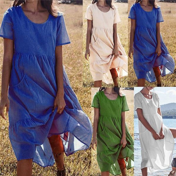 

short sleeve solid color female clothes woman o neck long dresses 2020 new women patchwork dress summer, Black;gray