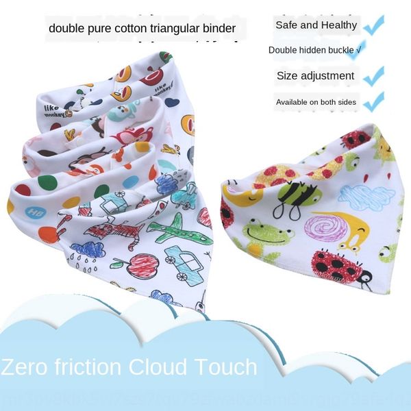 

double-layer cotton triangle cartoon printing anti-saliva children's button triangle towel saliva towel baby bib bib