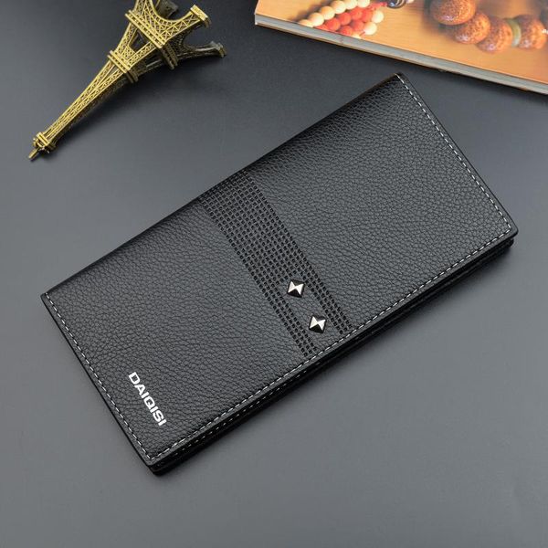

men s wallet long coin purse multi card slot large capacity thin open three fold soft wallet rivet wallet 0018