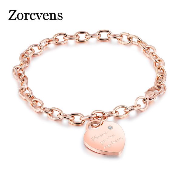 

zorcvens 2020 new fashion style rose gold color stainless steel heart bracelet jewelry for women, Black
