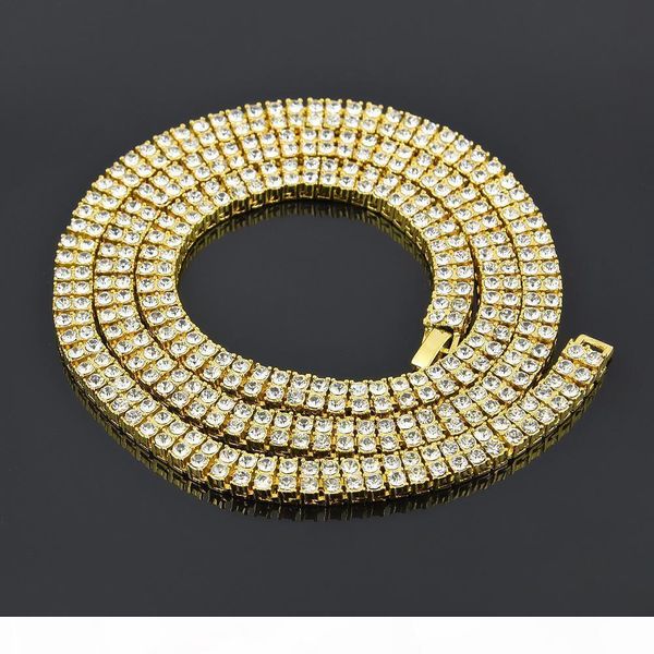 

20 24 30 inch мужского сплав diamond 2 ряд iced out золото белого золото черный теннис цепь hip hop jewelry, Silver