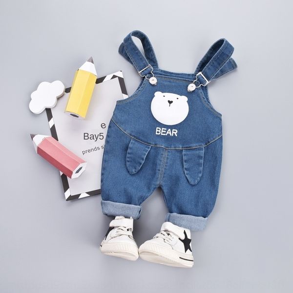 

korean baby denim and trousers belt pants for boys and girls cartoon bear autumn western style pants korean style autumn tide, Blue