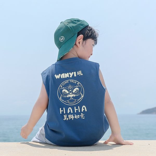 

k8hca clothing men's vest 2020 new sleeveless t-shirt small children's vest children's clothingand medium children simple nig, Blue