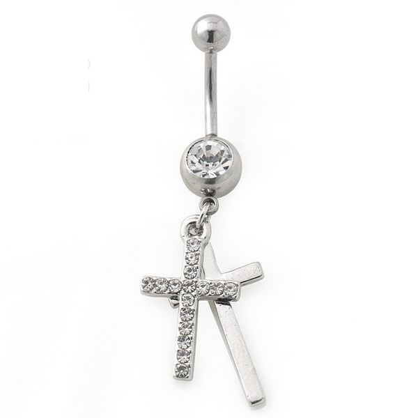 

d0177 (2 colors )mix colors style belly ring cross style piercing jewelry rings body piercing jewelry dangle accessories fashion charm 10pcs, Silver