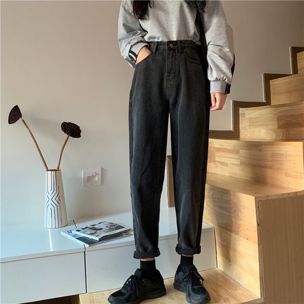 

spring/summer 2020 straight jeans women's size hong kong style high waist slim fat mm loose joker pants, Blue