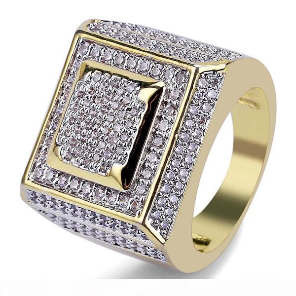 

men ring vintage hip hop jewelry square zircon iced out copper ring high grade luxury for lover wedding fashion jewelry wholesale, Silver