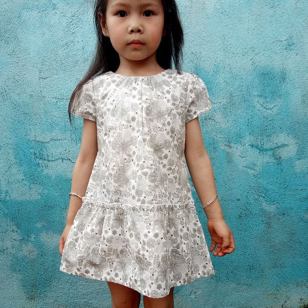 

girls dress cotton short-sleeved summer print floral girl princess dress dignified elegant clean children's, Red;yellow