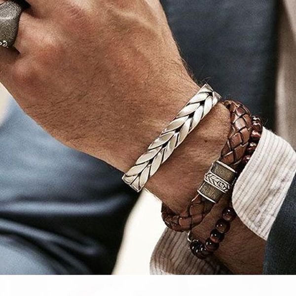 

mcllroy vintage bracelets twisted braiding silver stainless steel wires cuff bangles bracelets jewelry for men women bileklik y1891908, Black