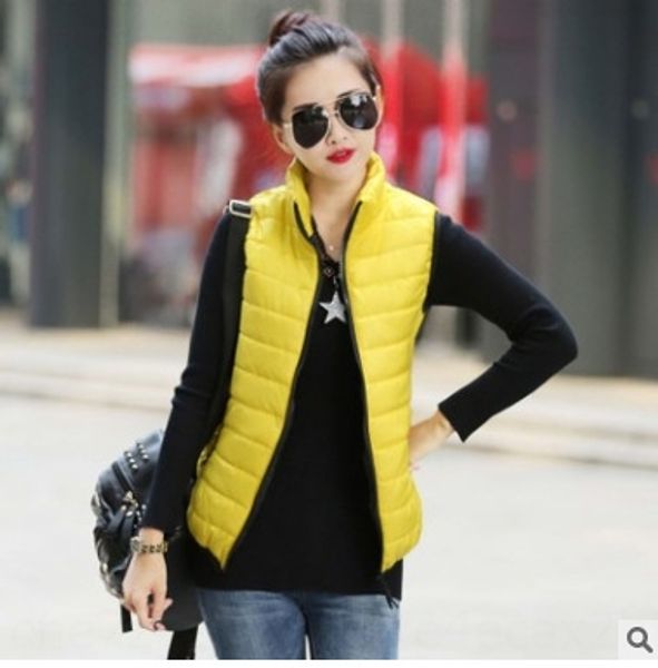 

short korean style slim vest down cotton waistcoat solid color stand collar vest waistcoat for women, Black;white