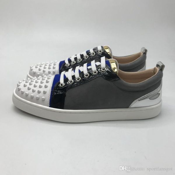 

big size red bottoms spike shoes 2019 lace up designer shoes loafers slip on leather suedue luxury casual shoes size 35-46 with box, Black